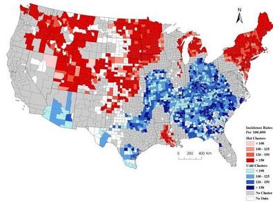 Acreage Cancer Cluster Map